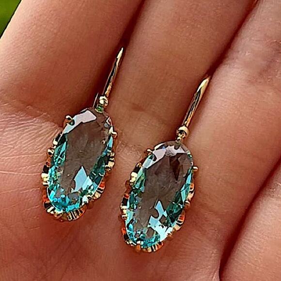 Gold Austrian Crystal Leverback Earrings for Women 18K Gold Plated Dangle Hoop - Picture 5 of 6